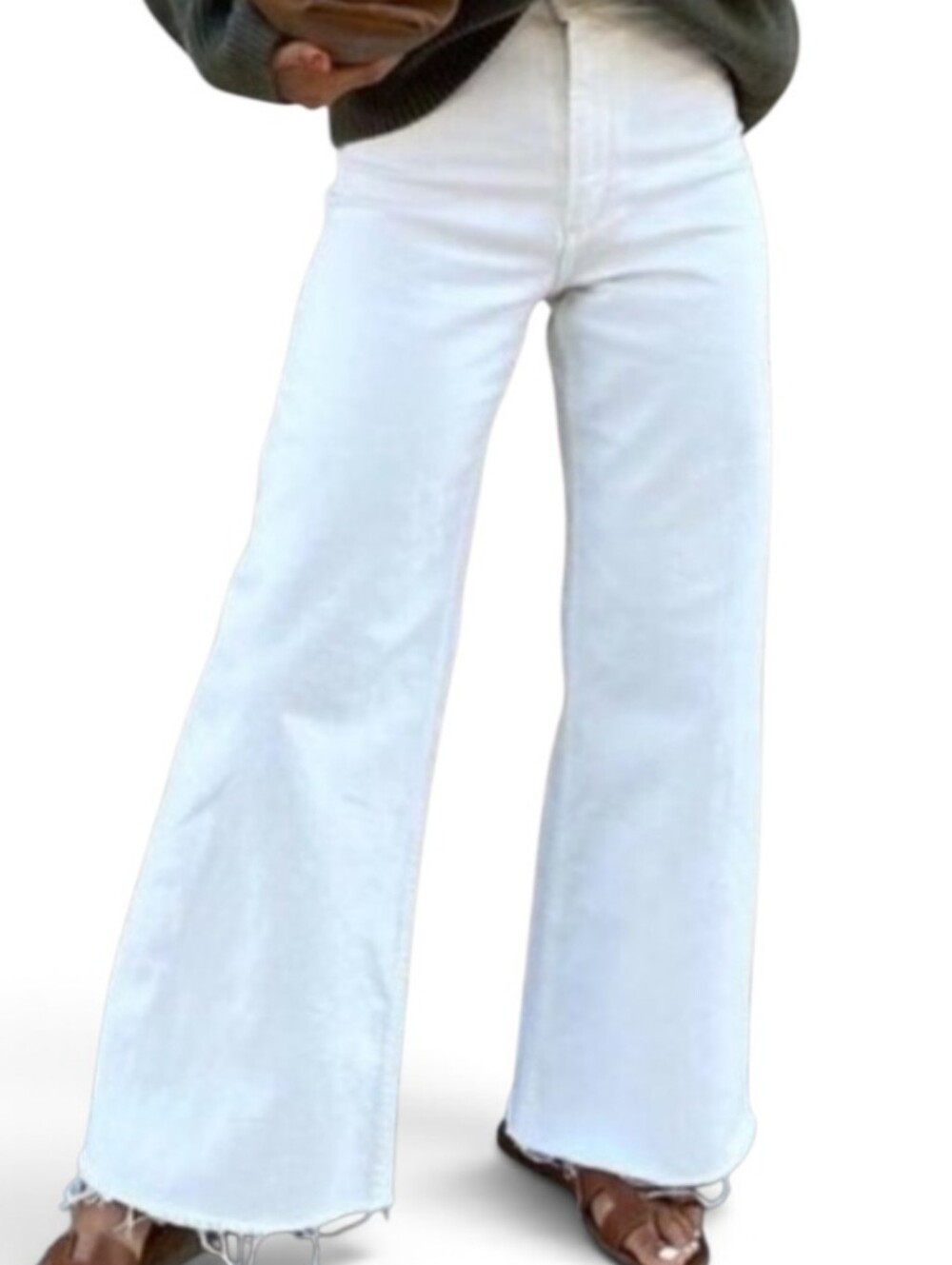 Zara | Women's Classic White Marina Straight Wide Leg Raw Hem Jeans (US Size 12)